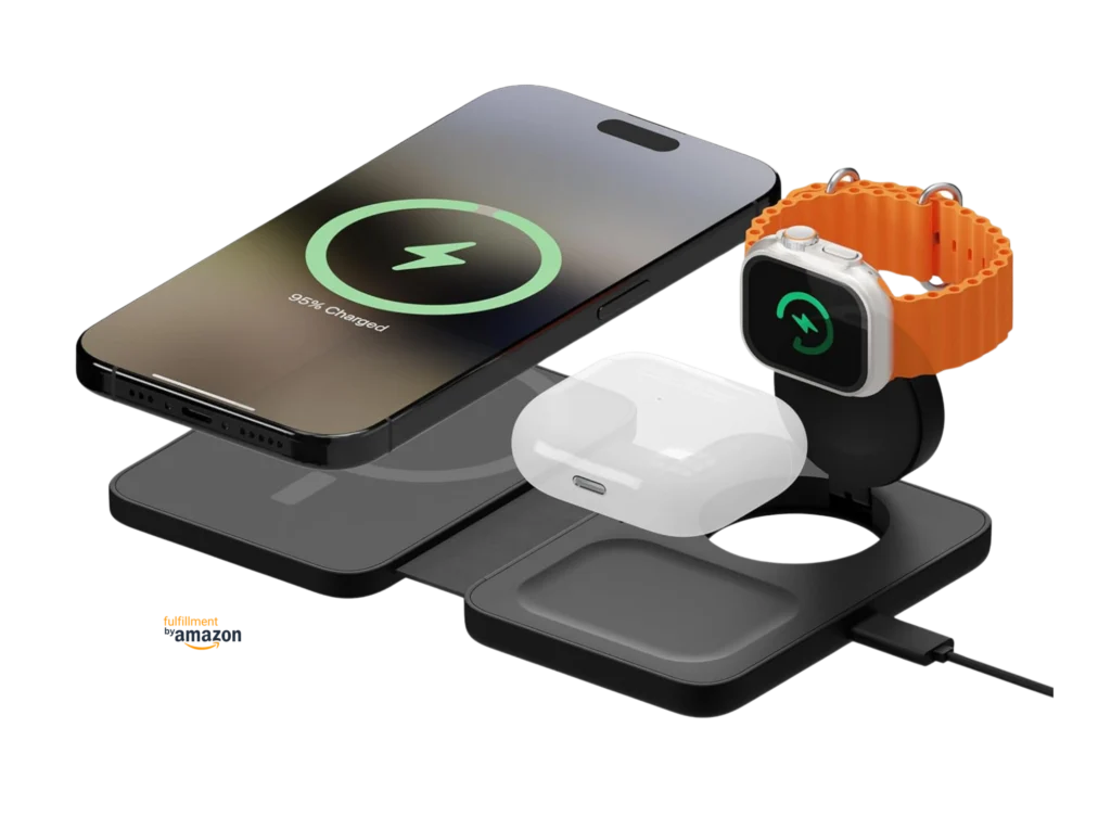 A Mous three in one wireless charger and power bank for the Solo Traveller
